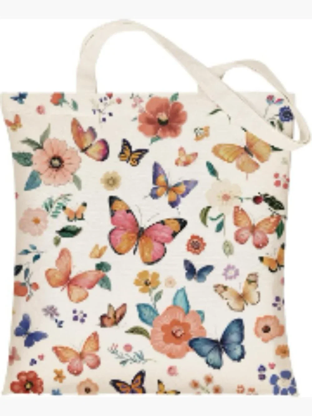Canvas Tote Bag with Zipper Pocket - Butterfly Floral Reusable Shopping Bag